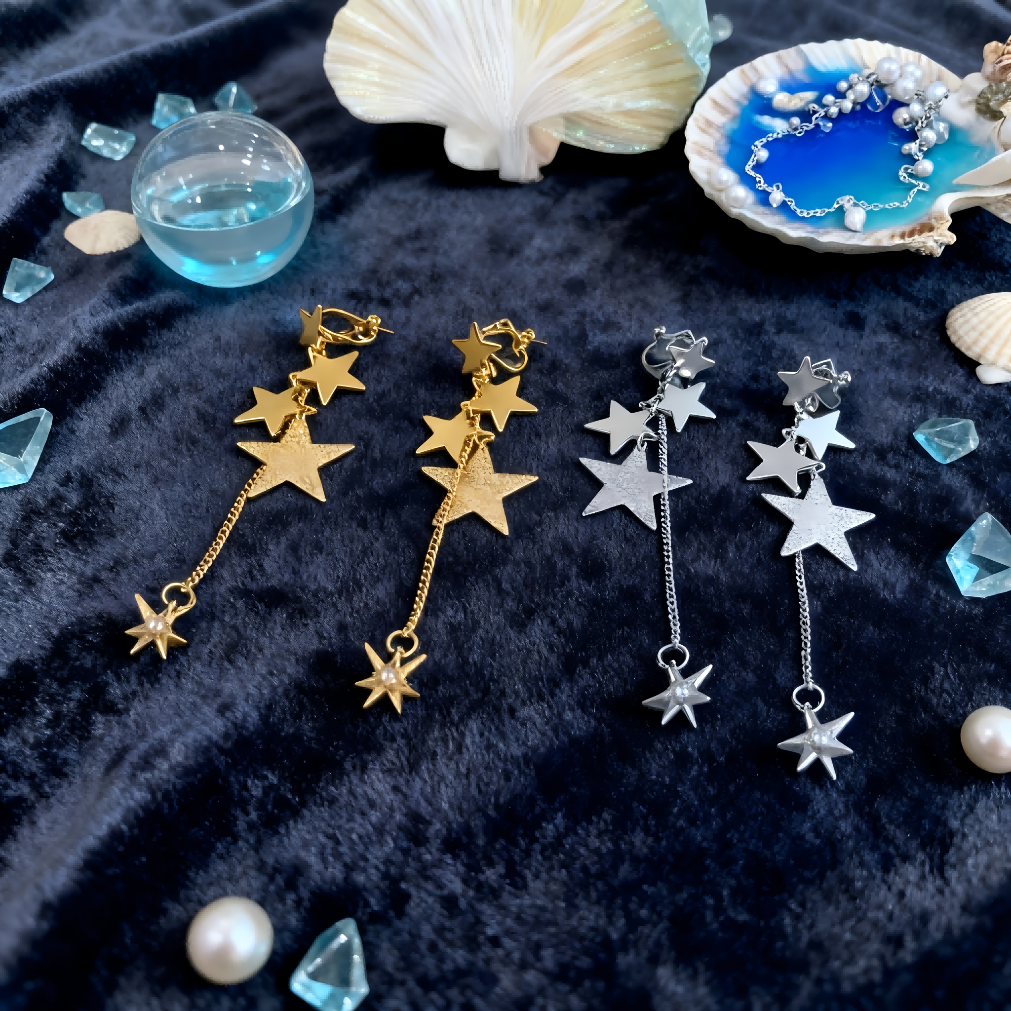 Layered Star Design No-Piercing Ear Clips, Romantic Style